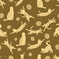 Seamless pattern with cats and yarn. Vector