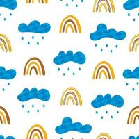 Seamless pattern with rain and rainbow. Vector