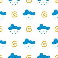 Seamless pattern with clouds with rain. Vector hand drawn