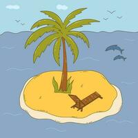 Small island in sea or ocean. Vector hand drawn