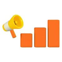 3d render icon Graph chart with megaphone isolated vector illustration