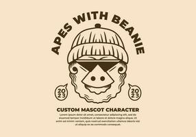 Vintage illustration of ape wearing beanie vector