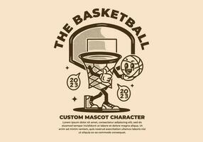 Vintage mascot character design of basket holding a ball vector