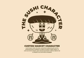 Cute vintage style drawing of sushi character with feet vector