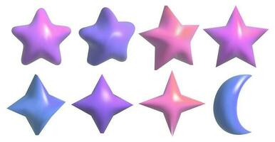 Colouful purple and pink star set on isolated background. different angles. Vector illustration