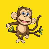 Adorable cartoon monkey sitting on a tree vector flat style illustration. Wildlife animal character clipart for children book illustration, t-shirt design and print elements. Happy monkey logo.