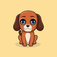 Adorable dog vector flat style illustration for children book. Front view sitting cute dog icon clip- art. Wildlife animal character logo for world dog day.