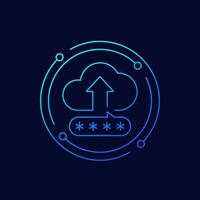 upload to a secure cloud icon, linear design vector