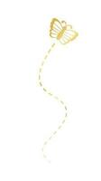 Golden Butterfly with Dotted Line Flight Route. Elegant gold butterfly trail. Vector design elements for spring and summer.