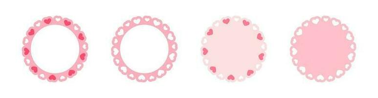 Circle scalloped frame with hearts set, Pastel Cute Valentines Frame Border vector