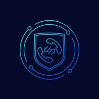 Secure phone call icon with a shield, linear design vector