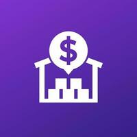 Storage costs icon with a warehouse, vector