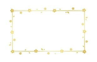 Gold Rectangle Floral Frame Silhouette Doodle. Golden Botanical border template, flourish design element for wedding, greeting card. vector
