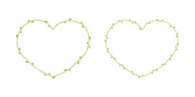 Heart Shape Frame Made of Fresh Green Vine Leaves set, Valentines Day, Spring Summer Simple Minimal Design Element, Love Concept vector