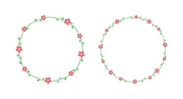 Round green and red floral vine frames and borders set, red flowers botanical design element vector illustration