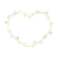 Gold Heart Floral Frame Outline Doodle. Valentines Day, Spring border template, flourish design element for wedding, greeting card. vector