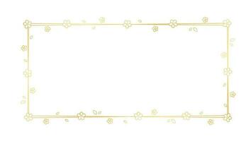 Gold Rectangle Floral Frame Outline Doodle. Botanical border template, flourish design element for wedding, greeting card. vector