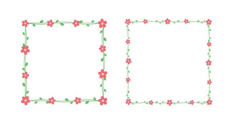 Square floral frames and borders set, cute simple botanical design element vector illustration