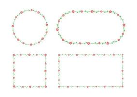 Green vine with red flowers floral frames and borders set, simple cute botanical design vector illustration