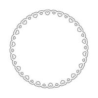 Round scalloped frame with hearts pattern outline line art, Pastel Cute Valentines Frame Border vector