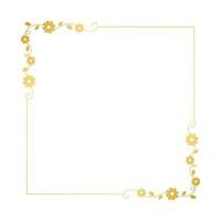 Gold floral square frame. Elegant line border, leaves and flowers, wedding invitation and cards, logo design and posters template. Simple minimal style botanical vector art.