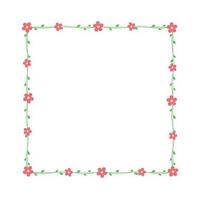 Square red flowers on green vine frames and borders, floral botanical design element vector illustration