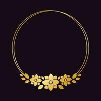 Round gold floral frame template. Luxury golden frame border for invite, wedding, certificate. Vector art with flowers and leaves.