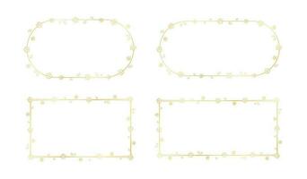 Gold Floral Frame Outline Doodle Set. Golden nature border template, flourish design element for wedding, greeting card. vector