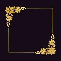 Square gold floral frame template. Luxury golden frame border for invite, wedding, certificate. Vector art with flowers and leaves.