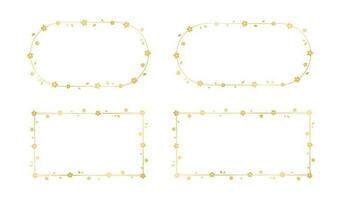 Gold Floral Frame Silhouette Set. Spring border template, flourish design element for wedding, greeting card. vector