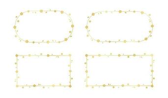 Gold Floral Frame Silhouette Set. Spring border template, flourish design element for wedding, greeting card. vector