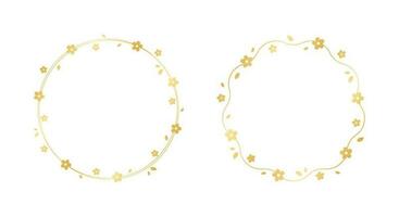 Gold Round Floral Frame. Botanical circle border template, simple minimal design element. vector