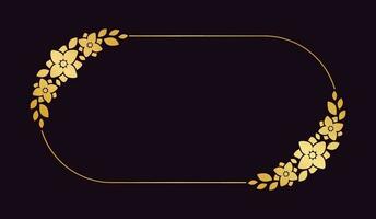 Gold oval floral frame template. Luxury golden frame border for invite, wedding, certificate. Vector art with flowers and leaves.
