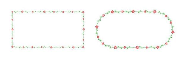 Green vine with red flowers frames and borders set, floral botanical design element vector illustration