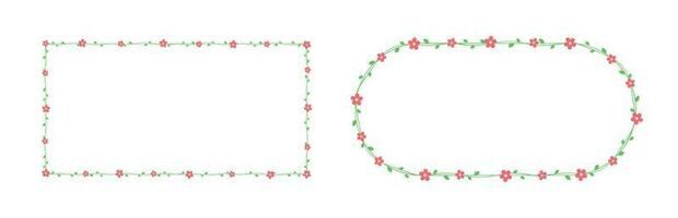 Green vine with red flowers frames and borders set, floral botanical design element vector illustration