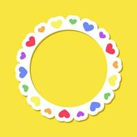 Round heart rainbow frame. Border template with copy space. Pride month flag concept. Vector flat illustration.