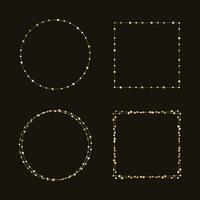 Gold Christmas Fairy Lights Frame Border Set. Abstract geometric golden dots circle frame collection. vector