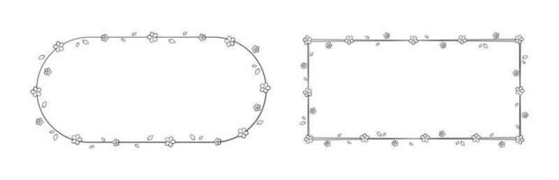 Floral Frame Outline Doodle Set. Botanical border template, flourish design element for wedding, greeting card. vector