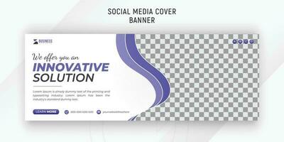 Abstract corporate business innovative solution for social media cover design with white background and purple gradient color shape, digital marketing agency live webinar to promote your business vector