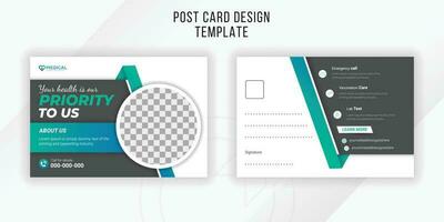creativo y médico cuidado de la salud tarjeta postal diseño modelo con médico servicios y verde geométrico degradado color formas vector