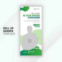 Medical and healthcare roll up design for promotion with white background and gradient shapes vector