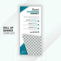 Roll up banner design template for digital marketing agency or business conference presentation with geometric gradient color shapes vector