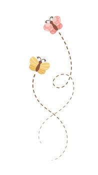 Flying Butterfly trail with dashed line route. Nature Spring Summer Design Element vector