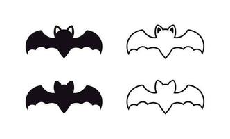 Bat icon logo silhouette and outline set, Halloween vampire sign symbol simple vector illustration