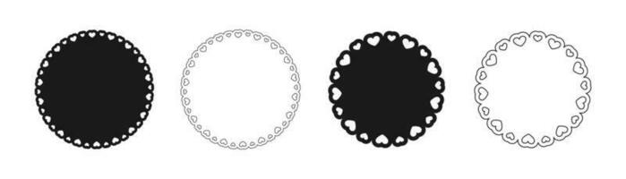 Round scalloped frame with hearts pattern set, Pastel Cute Valentines Frame Border vector