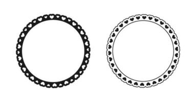 Round scalloped frame with hearts pattern set, Pastel Cute Valentines Frame Border vector