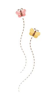 Flying Butterfly trail with dashed line route. Nature Spring Summer Design Element vector