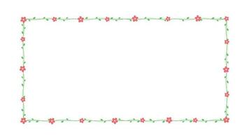 Rectangle green vine with red flowers frame and border, floral botanical design element vector illustration