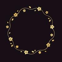 Gold Round Floral Frame. Botanical circle border template, simple minimal design element. vector