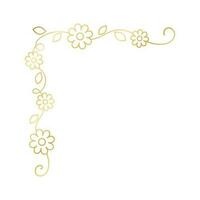 Spring gold floral corner borders. Flower page decoration doodle vector illustration.